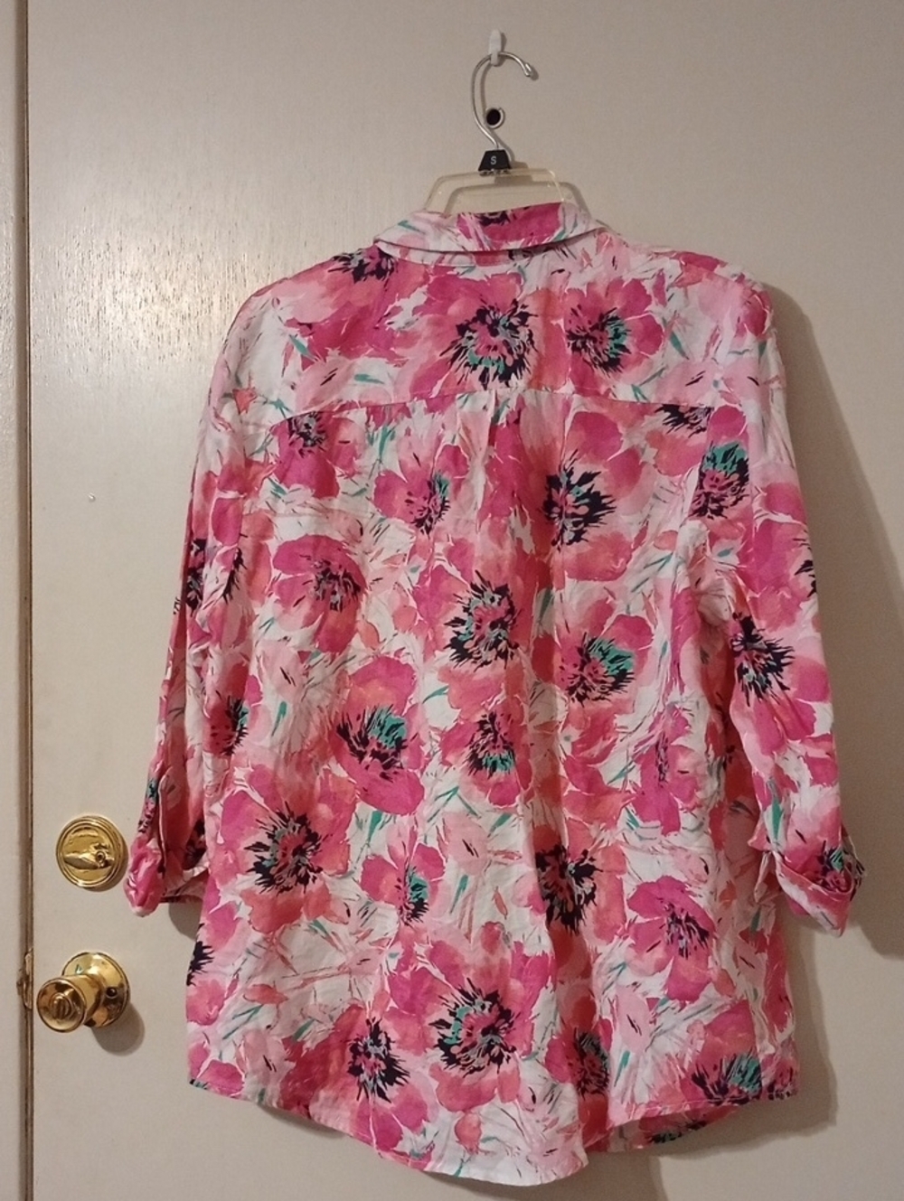 Jones New York Pink Floral Pintuck Button-Down Vacation Resort 100% Linen Shirt - Picture 6 of 7